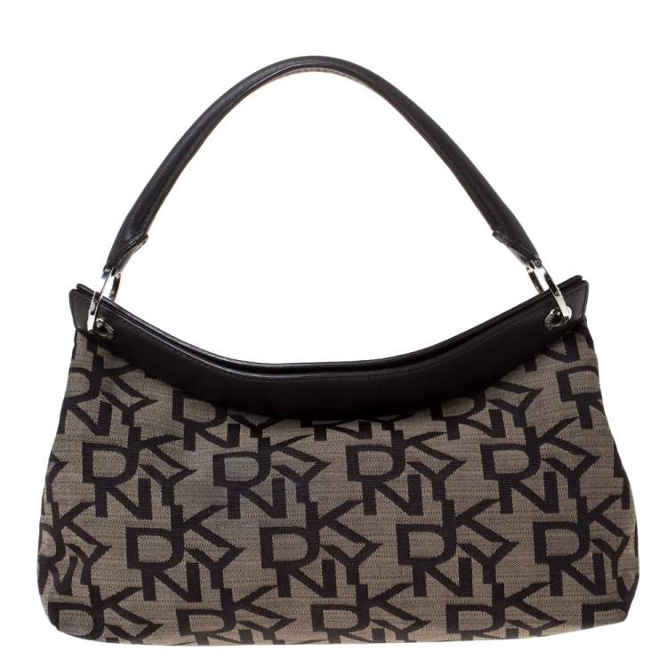 Pre Owned Dkny Brown Signature Canvas and Leather Satchel
