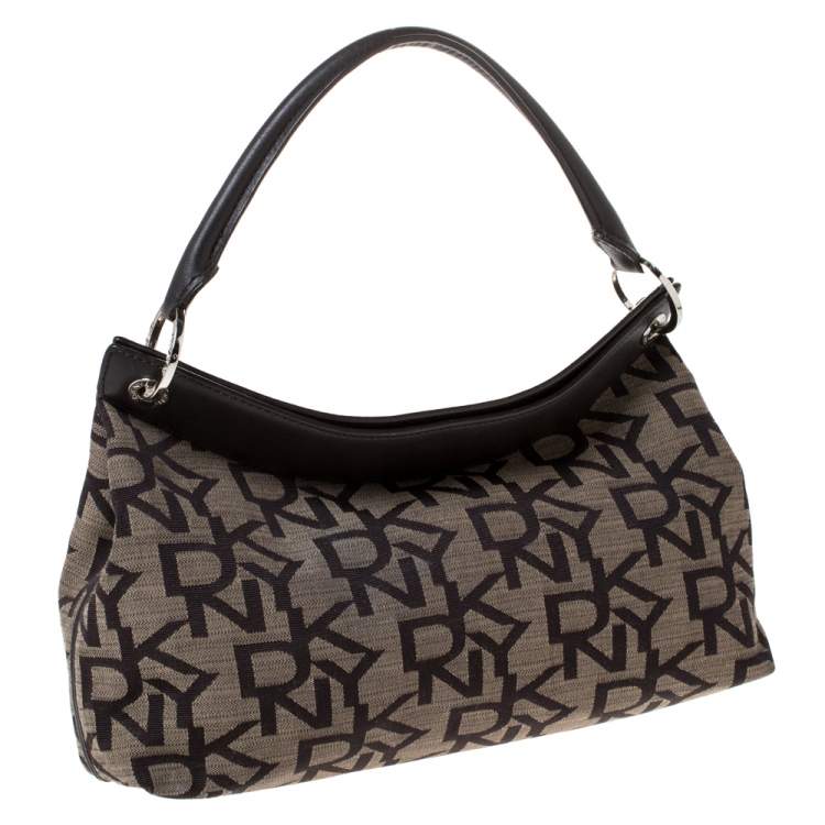 Pre Owned Dkny Brown Signature Canvas and Leather Satchel