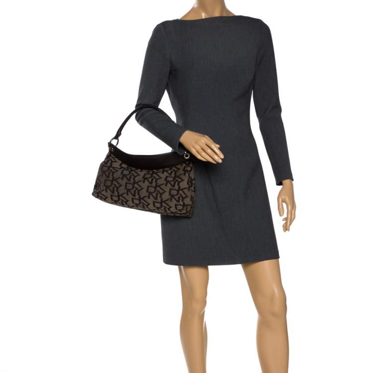 Pre Owned Dkny Brown Signature Canvas and Leather Satchel