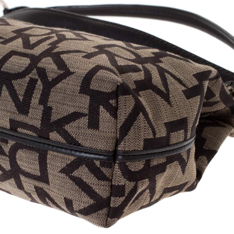 Pre Owned Dkny Brown Signature Canvas and Leather Satchel