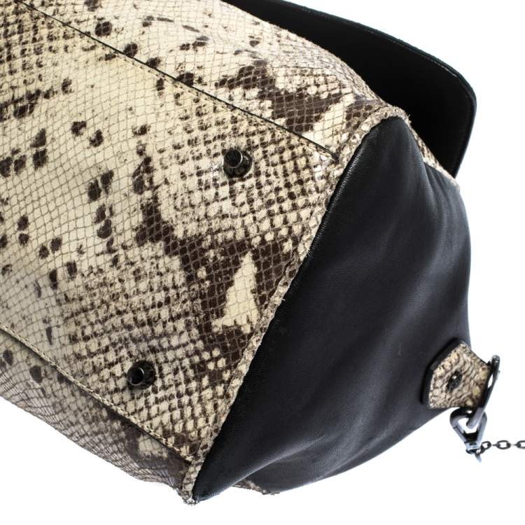 Pre Owned Dkny Beige/Black Python Embossed Leather Satchel