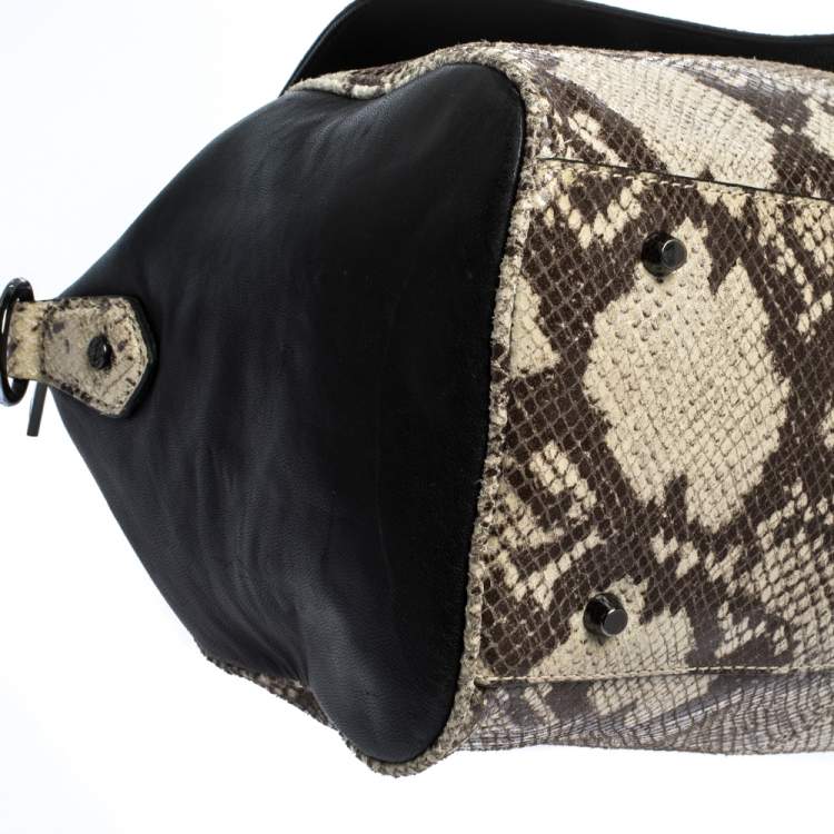 Pre Owned Dkny Beige/Black Python Embossed Leather Satchel