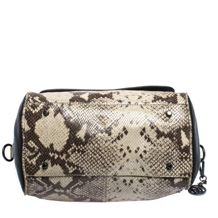 Pre Owned Dkny Beige/Black Python Embossed Leather Satchel