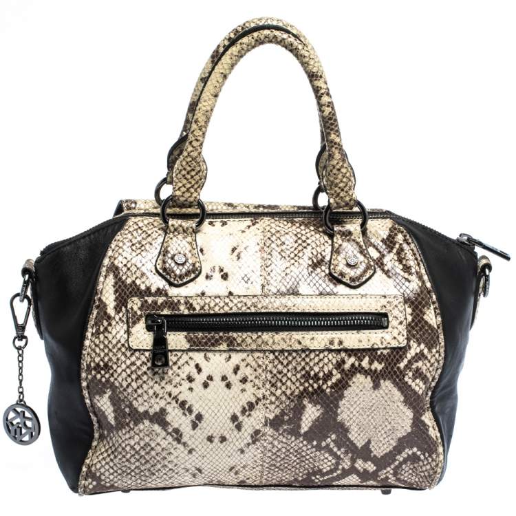 Pre Owned Dkny Beige/Black Python Embossed Leather Satchel