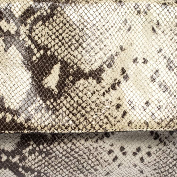 Pre Owned Dkny Beige/Black Python Embossed Leather Satchel