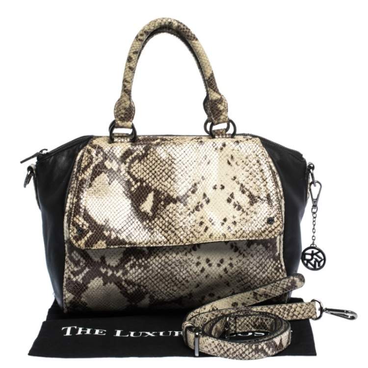 Pre Owned Dkny Beige/Black Python Embossed Leather Satchel