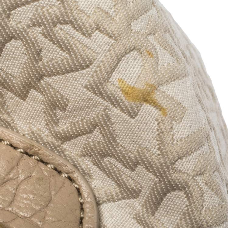 Pre Owned Dkny Beige/Off White Signature Fabric and Croc Embossed Leather Flap Hobo