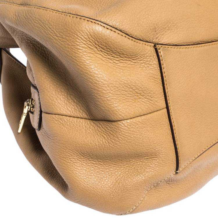 Pre Owned DKNY Tan Leather Double Handle Hobo