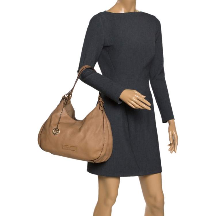 Pre Owned DKNY Tan Leather Double Handle Hobo