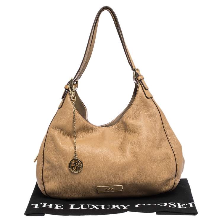 Pre Owned DKNY Tan Leather Double Handle Hobo