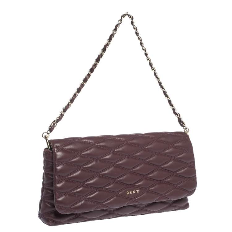 Pre Owned Dkny Burgundy Quilted Leather Flap Chain Clutch Bag