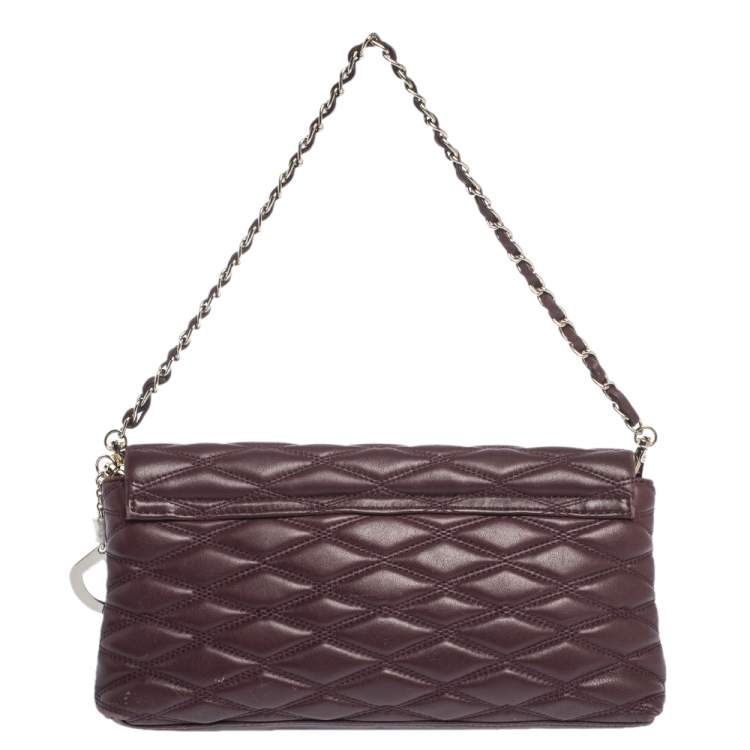 Pre Owned Dkny Burgundy Quilted Leather Flap Chain Clutch Bag