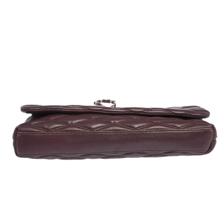 Pre Owned Dkny Burgundy Quilted Leather Flap Chain Clutch Bag
