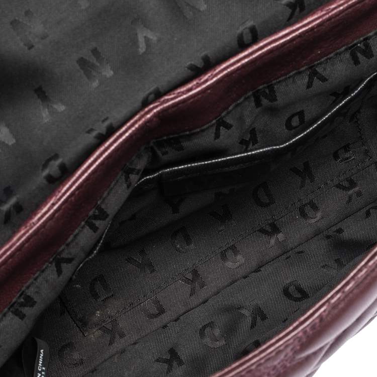 Pre Owned Dkny Burgundy Quilted Leather Flap Chain Clutch Bag