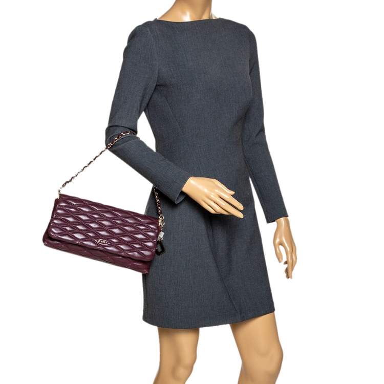 Pre Owned Dkny Burgundy Quilted Leather Flap Chain Clutch Bag
