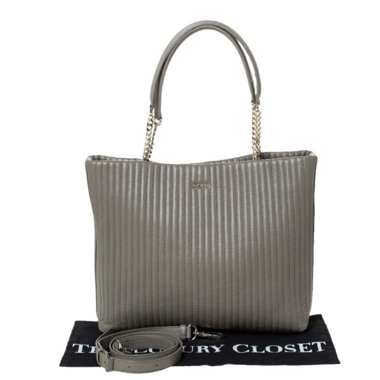 Pre Owned DKNY Grey Striped Effect Leather Tote