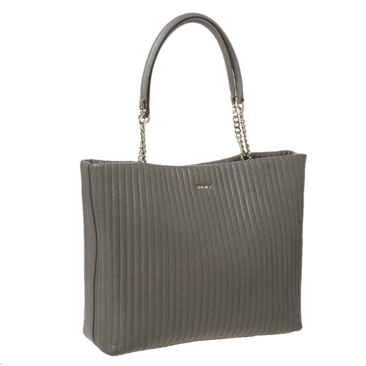 Pre Owned DKNY Grey Striped Effect Leather Tote