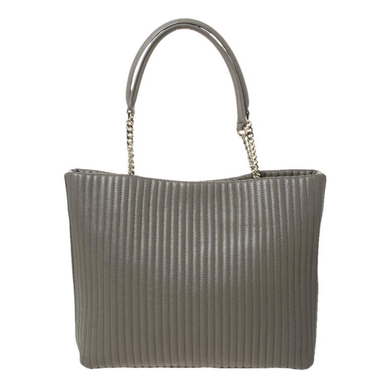 Pre Owned DKNY Grey Striped Effect Leather Tote