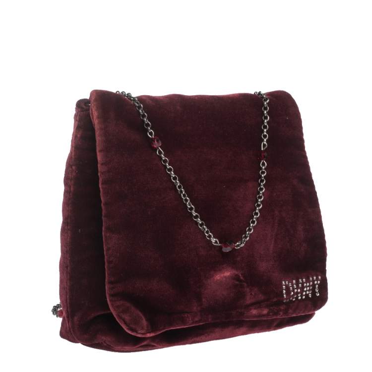 Pre Owned Dkny Burgundy Velvet Crossbody Bag