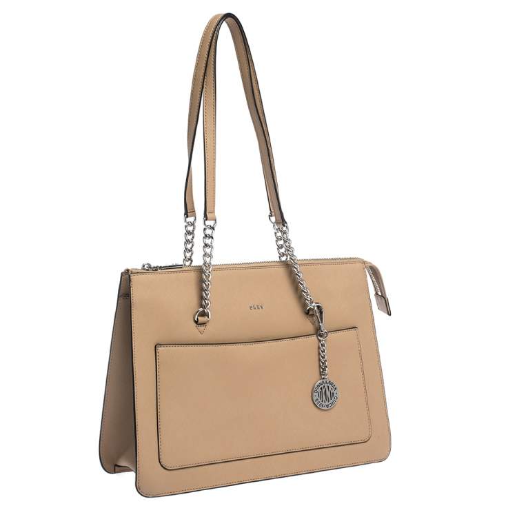 Pre Owned DKNY Beige Leather Bryant Zip Tote