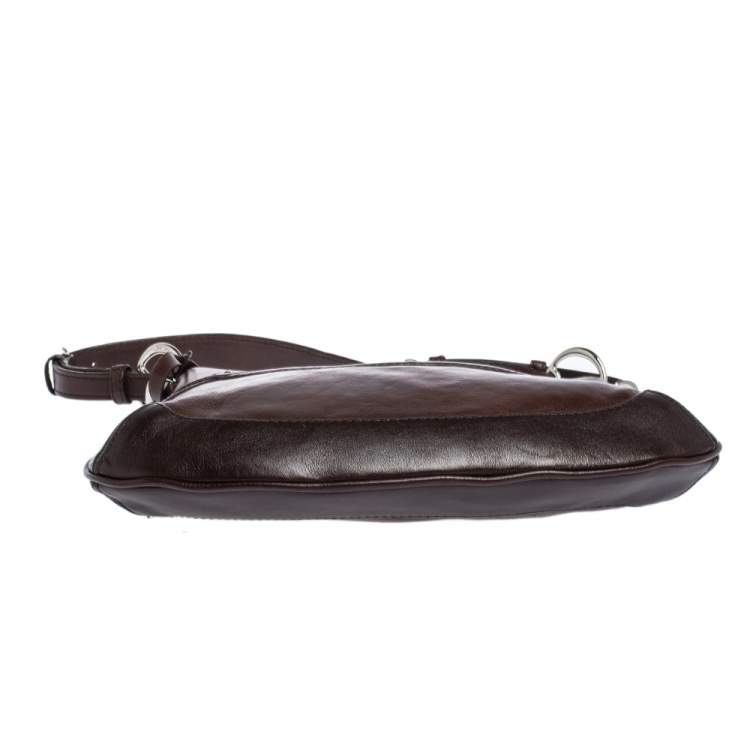 Pre Owned Dkny Dark Brown Leather Zip Hobo