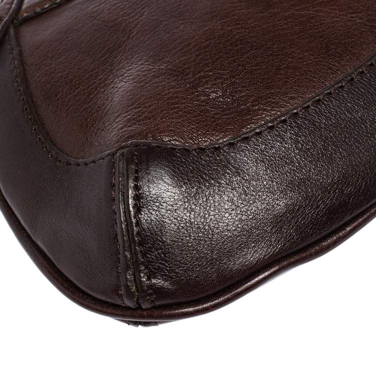 Pre Owned Dkny Dark Brown Leather Zip Hobo