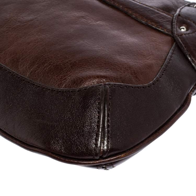 Pre Owned Dkny Dark Brown Leather Zip Hobo