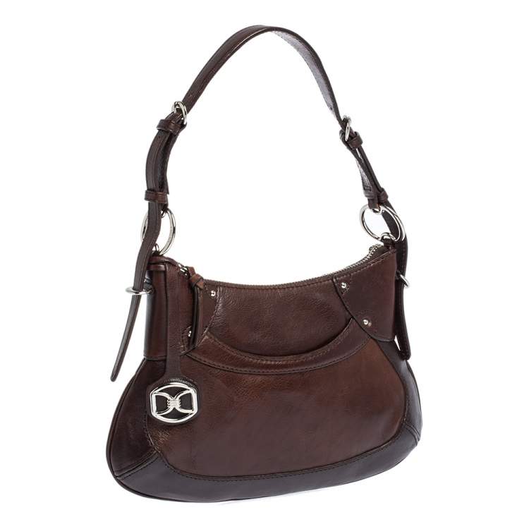 Pre Owned Dkny Dark Brown Leather Zip Hobo