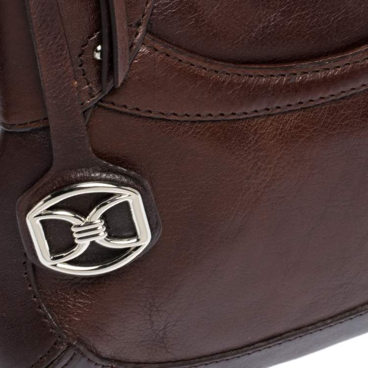 Pre Owned Dkny Dark Brown Leather Zip Hobo