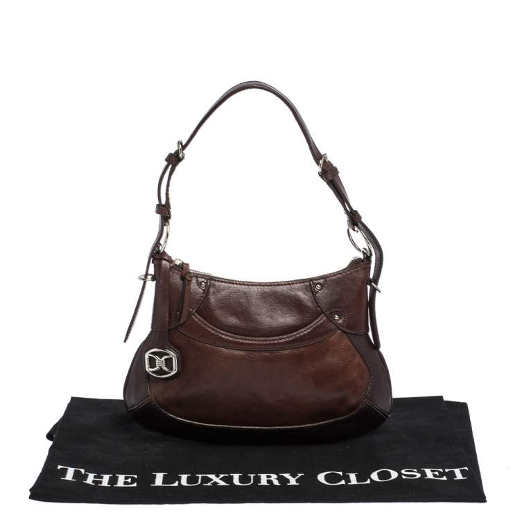 Pre Owned Dkny Dark Brown Leather Zip Hobo