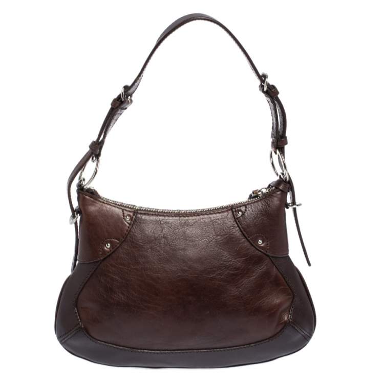 Pre Owned Dkny Dark Brown Leather Zip Hobo
