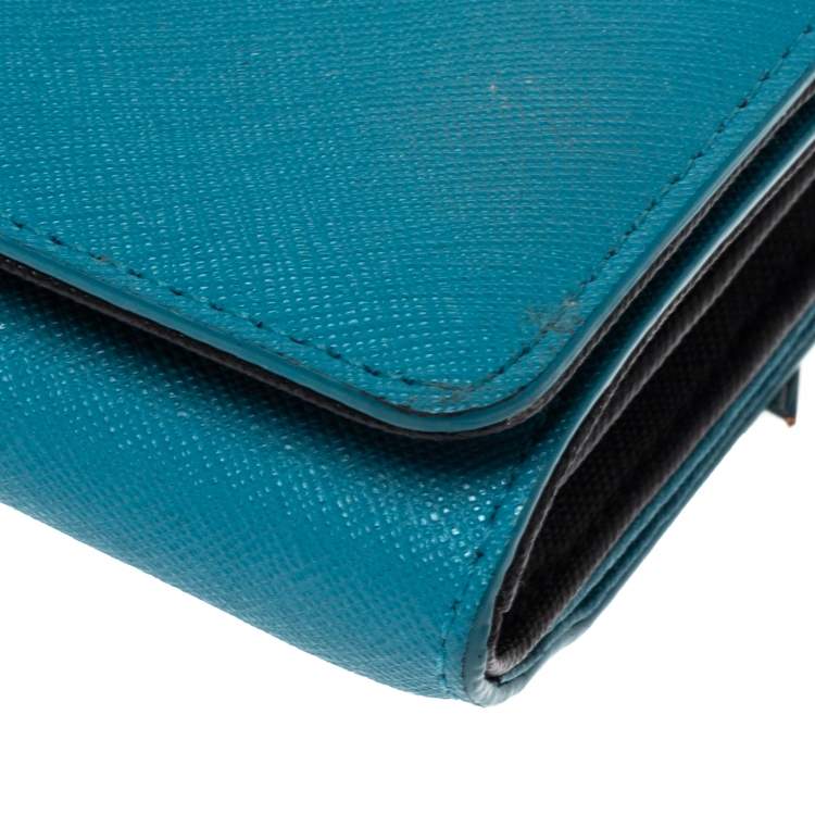 Pre Owned Dkny Sky Blue Leather Flap Continental Wallet