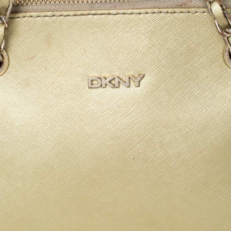Pre Owned Dkny Gold Leather Dome Chain Shoulder Bag