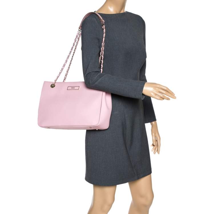 Pre Owned DKNY Dusty Pink Leather Bryant Park Chain Tote