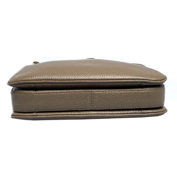 Pre Owned DKNY Brown Leather Front Zip Crossbody Bag