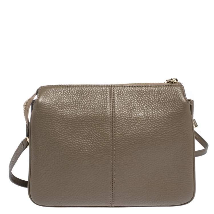 Pre Owned DKNY Brown Leather Front Zip Crossbody Bag