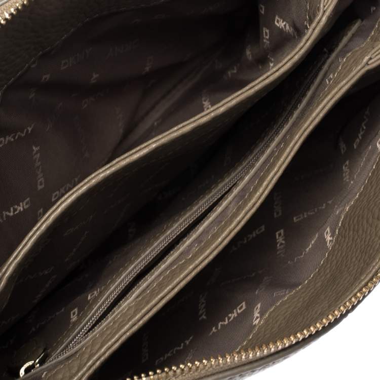 Pre Owned DKNY Brown Leather Front Zip Crossbody Bag