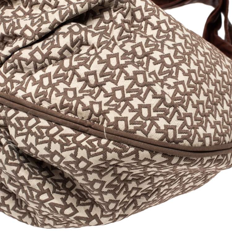 Pre Owned Dkny Beige/Brown Signature Canvas and Leather Hobo