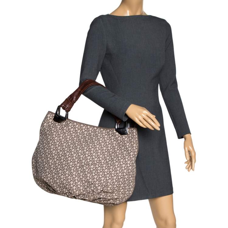 Pre Owned Dkny Beige/Brown Signature Canvas and Leather Hobo