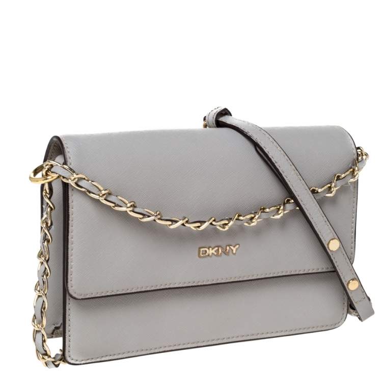 Pre Owned Dkny Grey Leather Chain Shoulder Bag