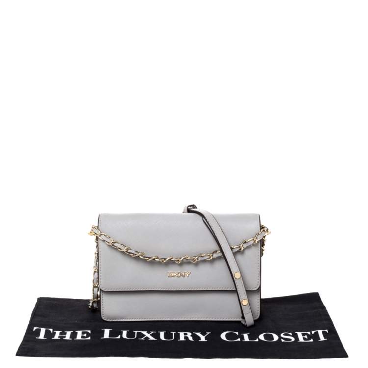 Pre Owned Dkny Grey Leather Chain Shoulder Bag