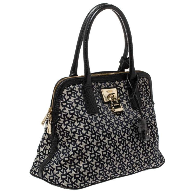 Pre Owned Dkny Grey/Black Monogram Canvas and Leather Dome Satchel
