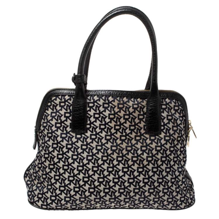 Pre Owned Dkny Grey/Black Monogram Canvas and Leather Dome Satchel