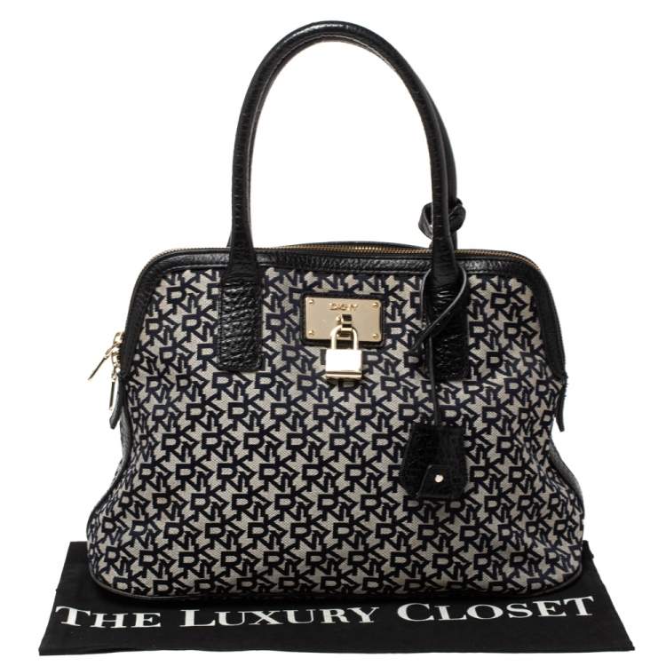 Pre Owned Dkny Grey/Black Monogram Canvas and Leather Dome Satchel