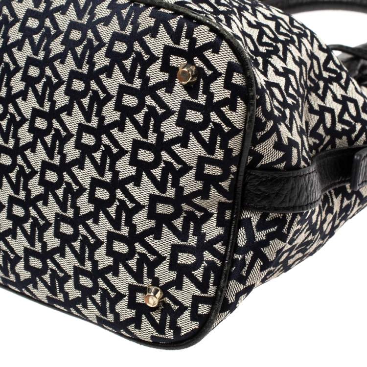 Pre Owned Dkny Grey/Black Monogram Canvas and Leather Dome Satchel