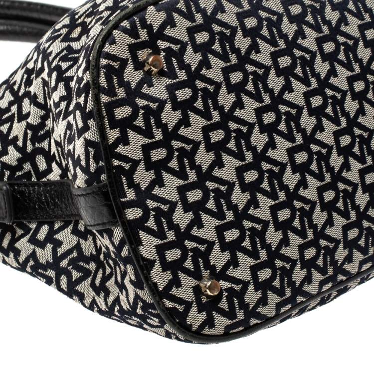 Pre Owned Dkny Grey/Black Monogram Canvas and Leather Dome Satchel