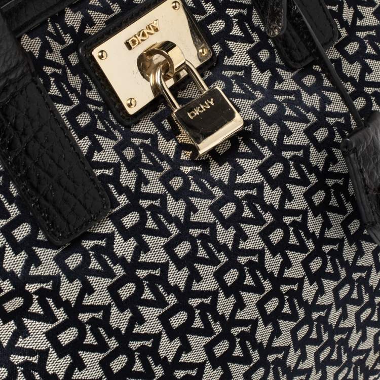 Pre Owned Dkny Grey/Black Monogram Canvas and Leather Dome Satchel