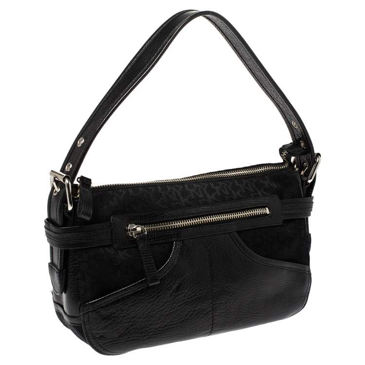 Pre Owned DKNY Black Canvas and Leather Shoulder Bag