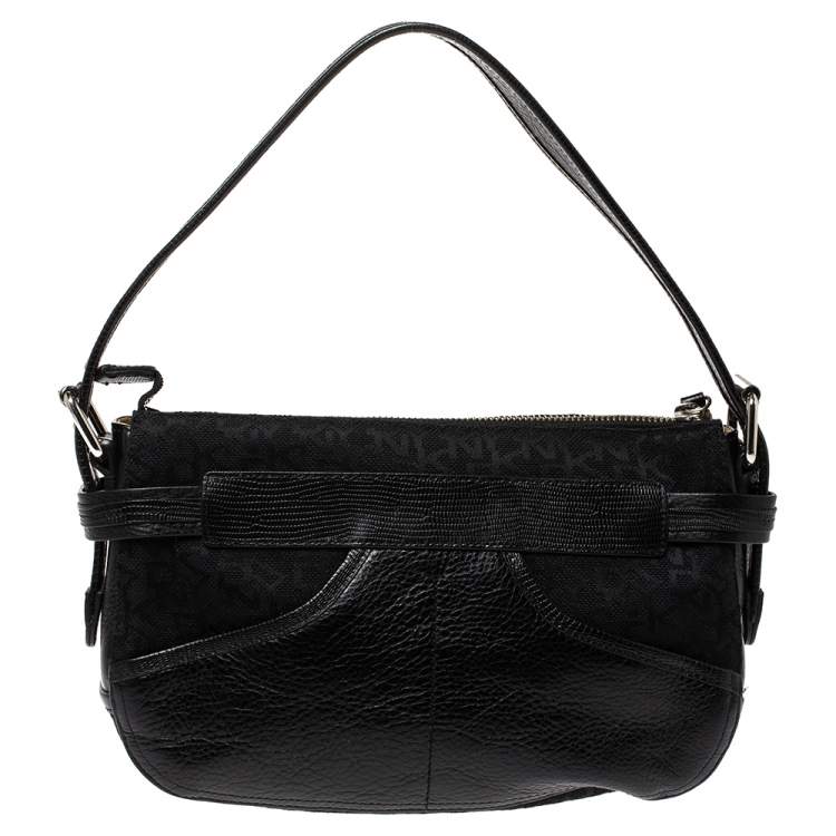 Pre Owned DKNY Black Canvas and Leather Shoulder Bag