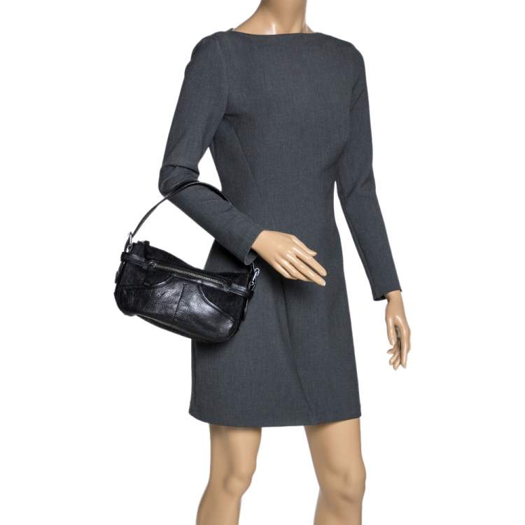 Pre Owned DKNY Black Canvas and Leather Shoulder Bag